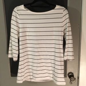 3/4 sleeve black and white striped boat neck top